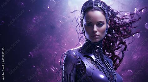 Girl character design. Cyborg face woman technology background with ...