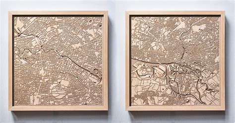 Minimalist City Map Wall Art is Made From Layers of Laser-Cut Wood