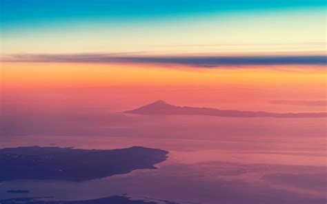 Sunset Wallpaper 4K, Clouds, Aerial view, Islands