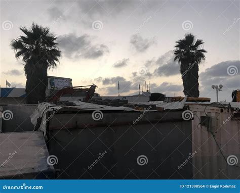 Sunset scene on Yafo Beach editorial stock image. Image of beach ...