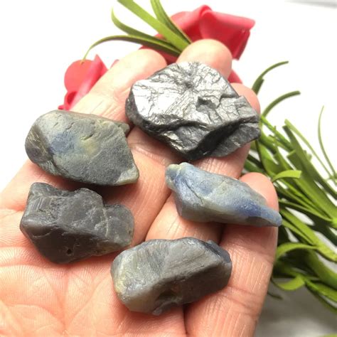 5pcs Natural Blue Corundum Raw Stones Natural Rough Gemstone Crystal Mineral Specimen Stone ...