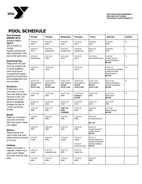 Pool schedule April 2018 – NAUGATUCK YMCA