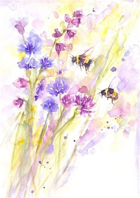 Bees & Wildflowers - Size 42x 59.4cm - Jennifer Rose Gallery