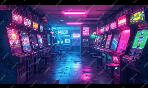 Premium Photo | Interior of Cyberpunk Arcade Room With Animated Cartoons and Retro Games VR ...