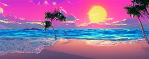 A highly detailed wallpaper of a vaporwave beach at | Stable Diffusion