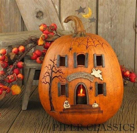 Not mine but I love this idea | Pumpkin house, Pumpkin carving, Halloween pumpkins