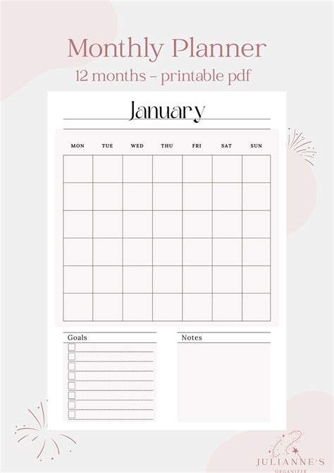 Monthly Planner Minimalist Printable & Digitally Instant Download A4/A5 ...