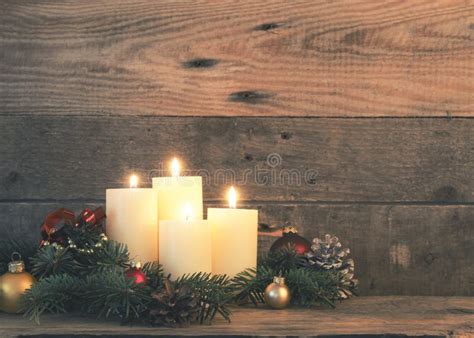 Four Advent Candles With Decoration Stock Image - Image of december ...