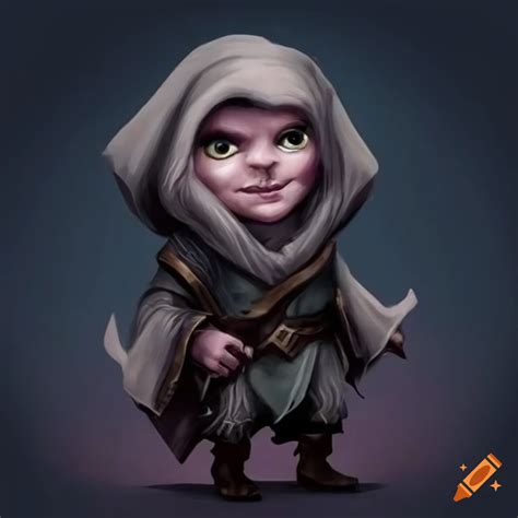 Illustration of a deep gnome sorcerer with grey skin on Craiyon