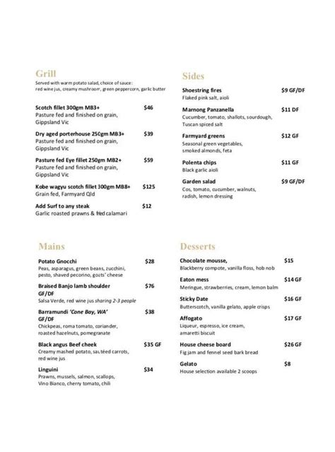 Menu at Marnong Estate - Winery restaurant, Mickleham