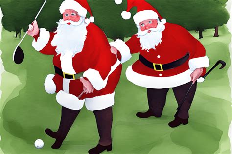 Funny Santa Claus Golfing in Golf Course Watercolor Illustration ...