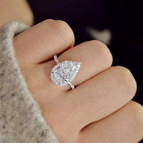 3.00Ct Pear Drop Halo VVS1 Diamond Engagement Ring Real 14k White Gold #Vivr… | Custom diamond ...