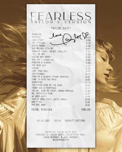 ALBUM RECEIPTS 🧾 on Instagram: "“Fearless (Taylor’s Version)” by ...