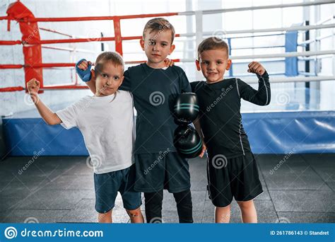 Standing and Posing for a Camera. Boys Training Boxing in the Gym ...