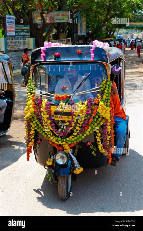 Tuk Tuk, the indian popular taxi full decorated with colorful flowers ...