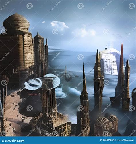 Illustration - Alien Sci-fi City Stock Illustration - Illustration of city, imaginary: 248035845