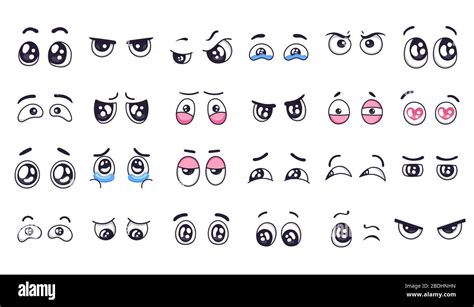 Cartoon eyes. Comic watching eye, funny facial eyes expressions and human emotions happy and ...