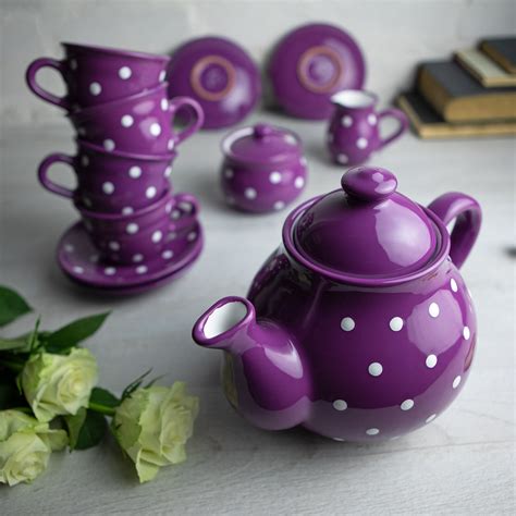 Purple Ceramic Tea Set Teapot SET for FOUR Large Teapot - Etsy