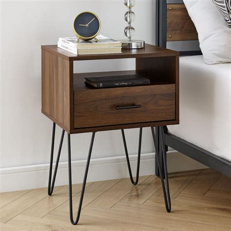 Walnut Nightstand Modern - Classic Mid Century Modern 1 Drawer Solid ...