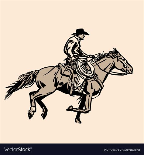 American cowboy riding horse and throwing lasso Vector Image