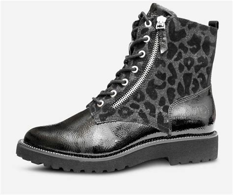 Bugatti Black Patent & Leopard Printed Womens Zip Boots