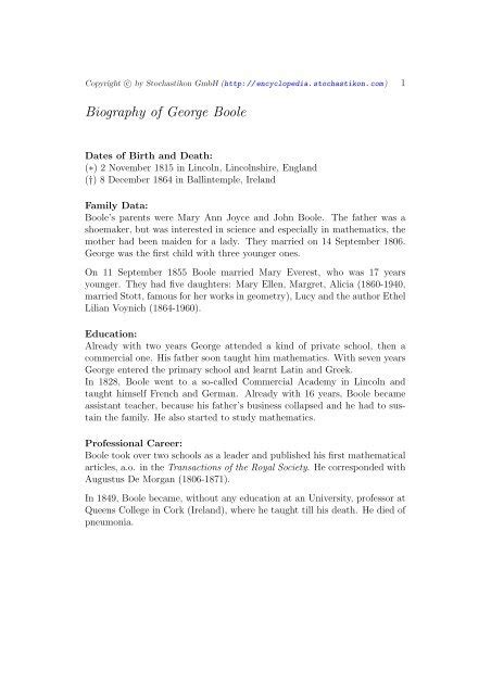 Biography of George Boole