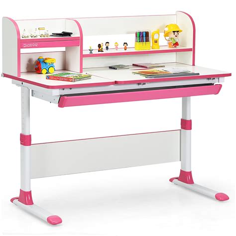 Costway Adjustable Height Kids Study Desk Drafting Table Computer Station Pink - Walmart.com