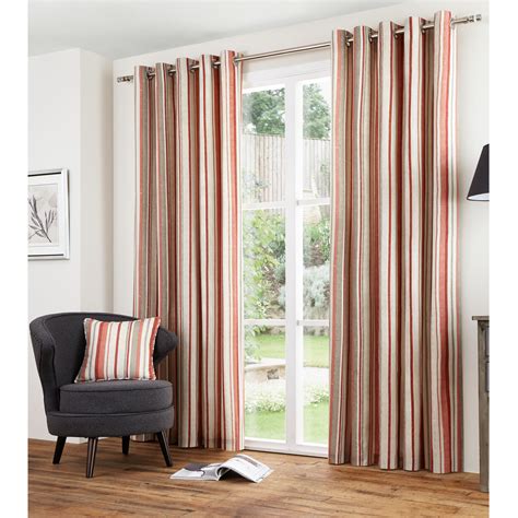 Vertical Stripe Cotton Lined Eyelet Curtains - Ready Made With Ring Top Heading | eBay