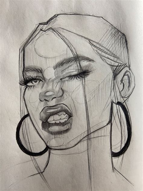 Portrait Drawing: Woman with Hoop Earrings