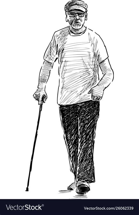 Sketch an old man on a stroll Royalty Free Vector Image