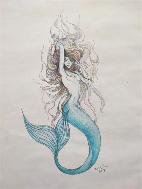 Original Nude Mermaid Pencil Drawing Fantasy Women Graphite Norway ...