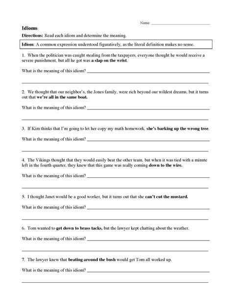 Idiom Worksheets & Tests | Figurative Language Activities