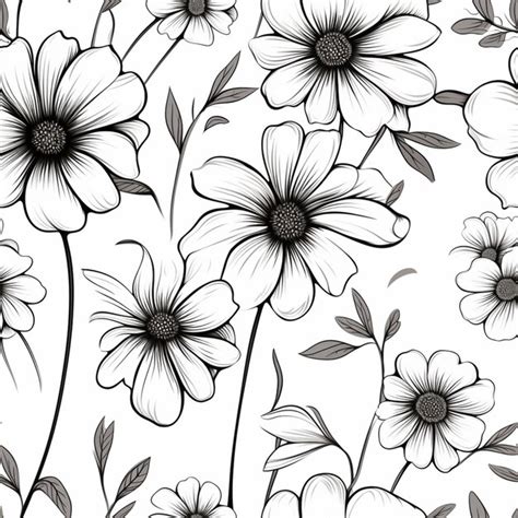 Premium Photo | A black and white floral pattern with flowers on a white background generative ai