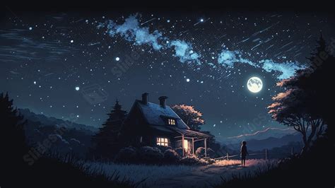 Starry Sky Moon Stars Night Cabin Single Powerpoint Background For Free Download - Slidesdocs