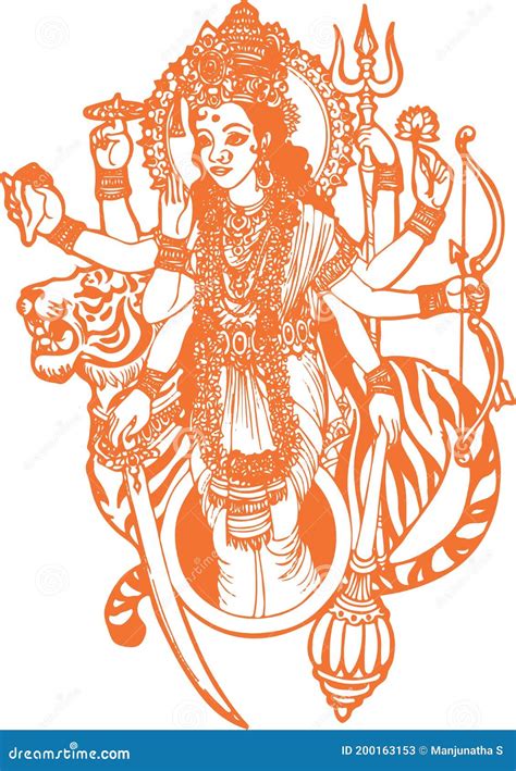 Sketch of Goddess Durga Maa or Kali Mata Editable Vector Outline ...