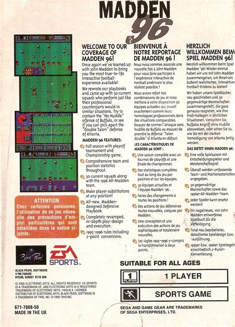 Madden 96 Box Shot for Game Boy - GameFAQs