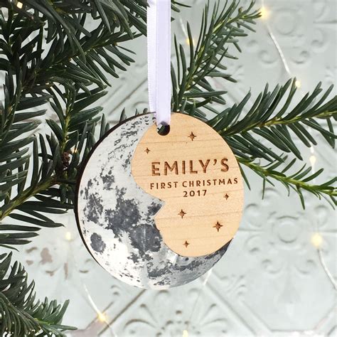 Baby's First Christmas Moon Tree Ornament. Personalised Christmas Decorationlunar Stars New Baby ...