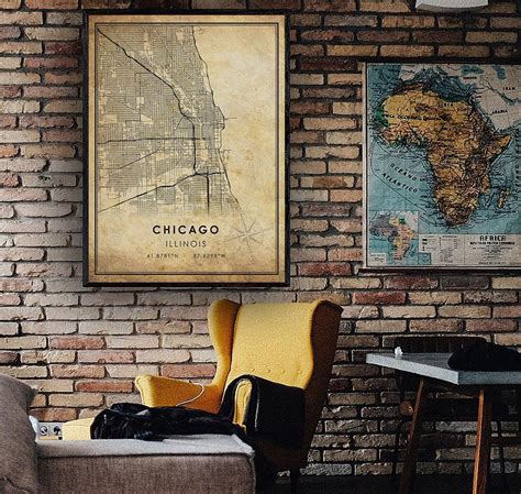 Chicago Vintage Map Print Chicago Map Illinois Map Art - Etsy