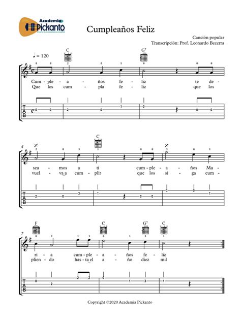 CUMPLEAÑOS FELIZ - Guitarra - Partitura Completa PDF | PDF