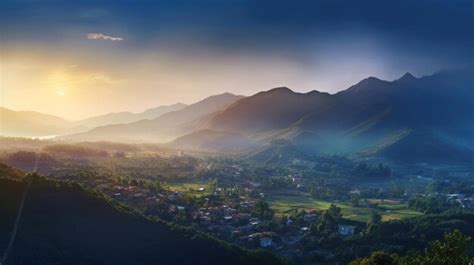 Premium AI Image | a sunrise view of the mountains