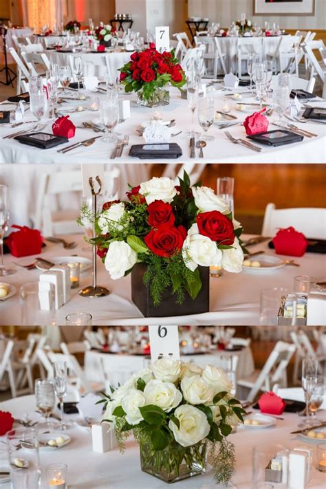 Red & White Rose Centerpiece Arrangements For Wedding or Event | White rose centerpieces, White ...