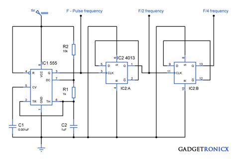 Frequency divider circuit using IC 555 and IC 4013 - Gadgetronicx