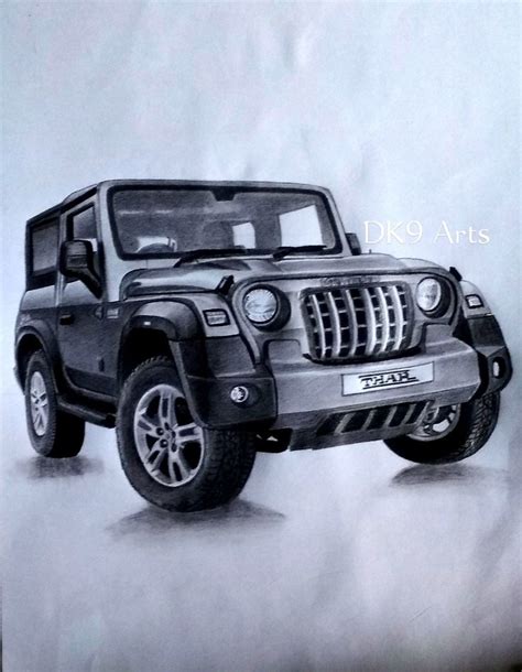 How to Draw a Realistic Mahindra Thar Sketch