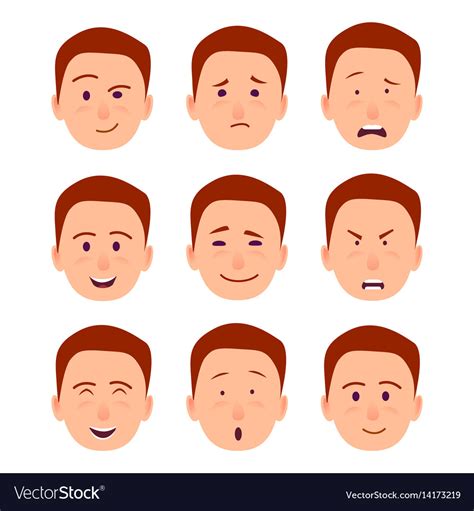 Young cartoon character emotions set Royalty Free Vector