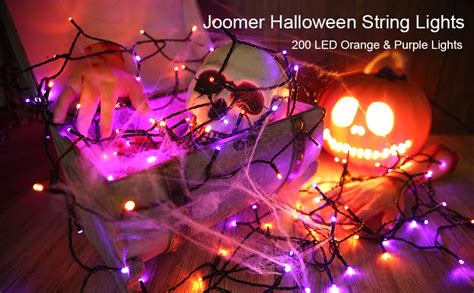 Joomer Orange Purple Halloween Lights Outdoor, 66ft 200LED Halloween Decorations String Lights ...
