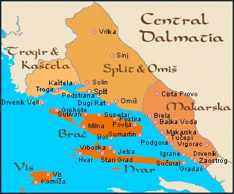 Map of Central Dalmatia, Croatia