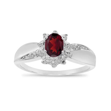 14k White Gold Oval Garnet And Diamond Ring | eBay