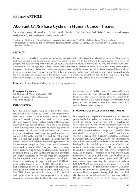 (PDF) Aberrant G1/S Phase Cyclins in Human Cancer Tissues