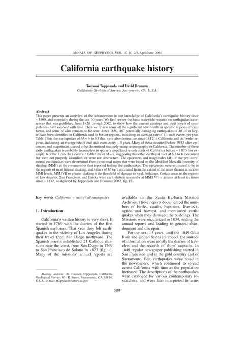 (PDF) California earthquake history