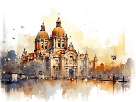 Premium Photo | Mexico City Metropolitan Cathedral ink painting